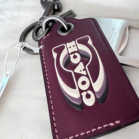 Coach Key Chain Bottle Opener Gun Metal Purple Mauve Detatchable Multifunctional - Picture 8 of 8